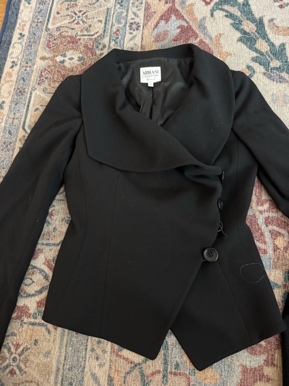 Armani Collezioni Black Asymmetric Draped Collar Blazer